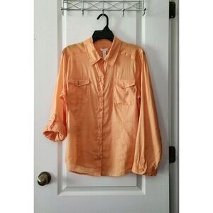 Chico's Women's Button Up Roll-Tab Long Sleeve Orange Shirt‎ Lightweight Size 2